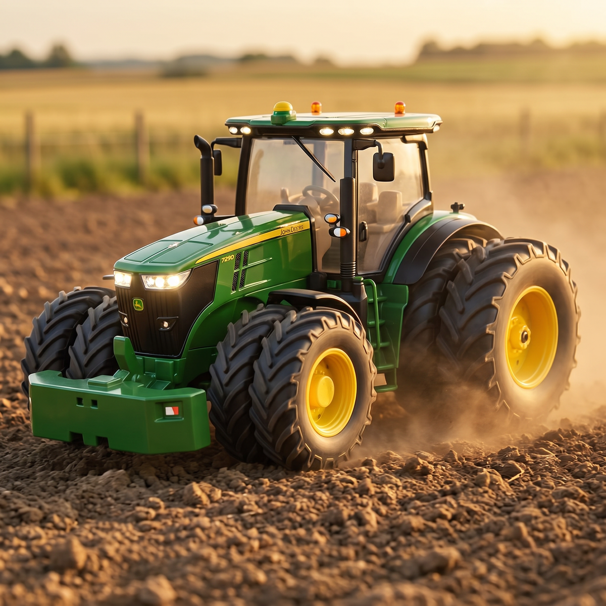 Siku John Deere 7290R med tvillingehjul i marken