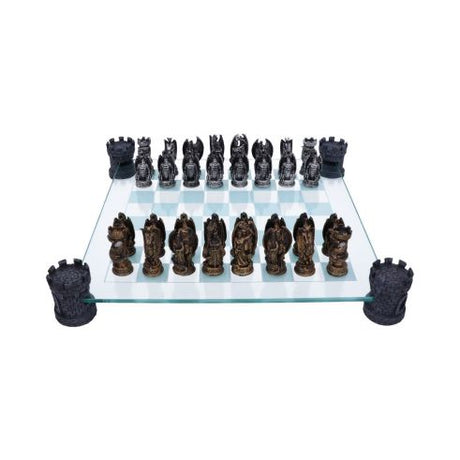 Raised Fantasy Kingdom Of The Dragon Chess Set With Corner Towers 43cm