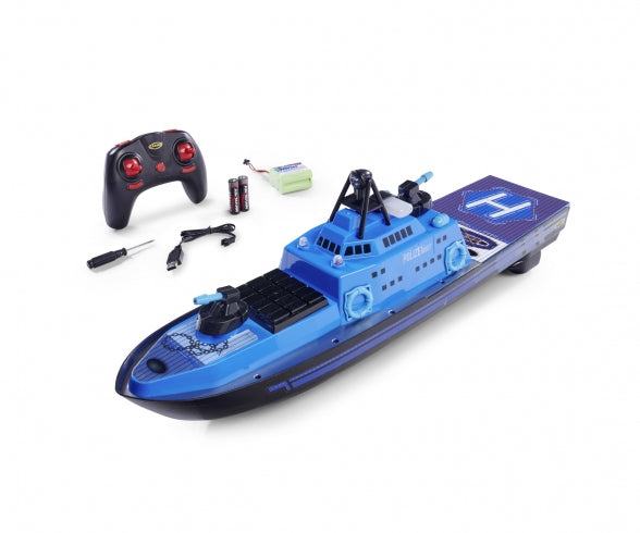 Remote-controlled Police boat with lights and water cannon