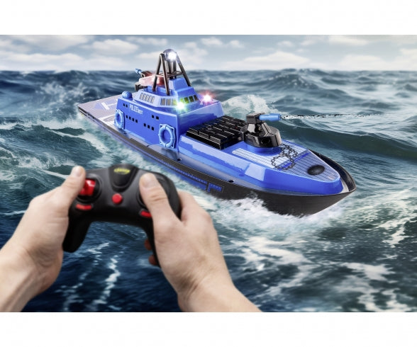 Remote-controlled Police boat with lights and water cannon