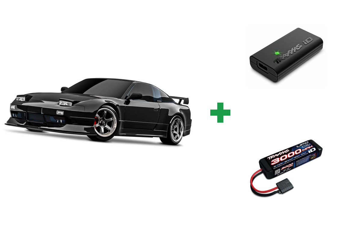 Kombopakke: 4-TEC Drift Nissan 240SX Black + USB-C lader og 2S batteri