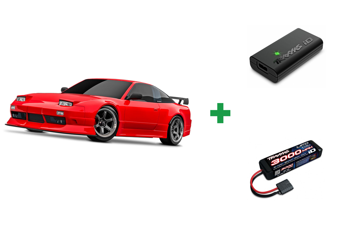 Kombopakke: 4-TEC Drift 2WD Nissan 240SX XL-5 TQi Red + USB-C lader og 2S batteri