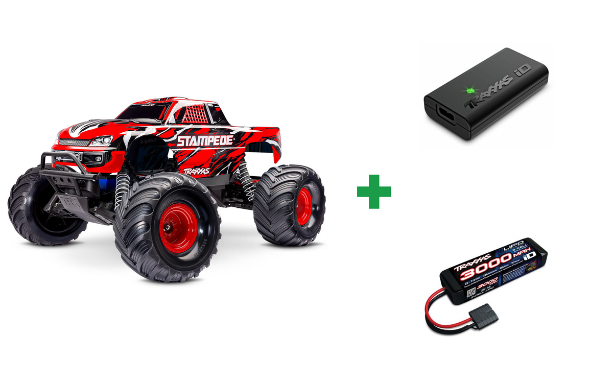Kombopakke: Stampede 2WD 1/10 RTR TQ EHD BlueX USB-C - With Battery/Charger + USB-C lader og 2S batteri
