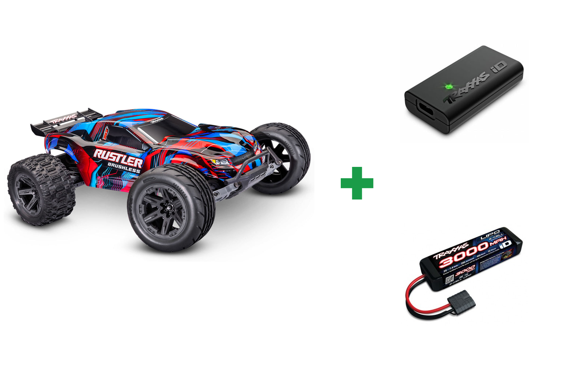 Kombopakke: Rustler 2WD 1/10 HD VX3 BL 3S RTR + USB-C lader og 2S batteri