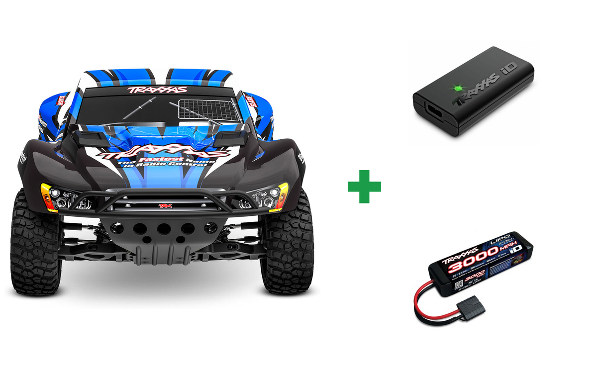 Kombopakke: Slash 2WD 1/10 RTR TQ Blue-X EHD Clipless USB - With Battery/Charger + USB-C lader og 2S batteri