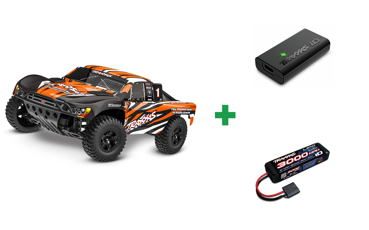 Kombopakke: Slash 2WD 1/10 RTR TQ Blue-X EHD Clipless USB - With Battery/Charger + USB-C lader og 2S batteri