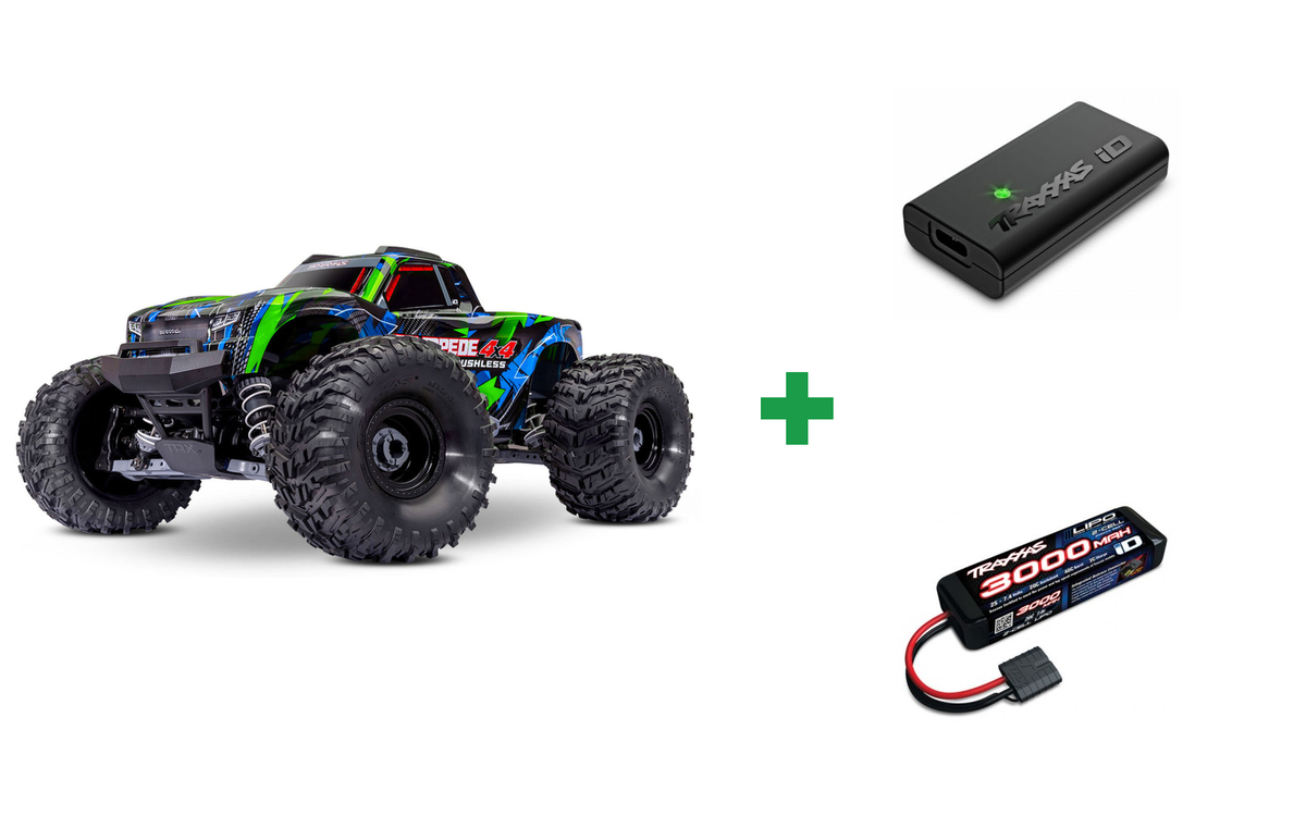 Kombopakke: Stampede 4x4 1/10 HD VX3 BL 3S RTR + USB-C lader og 2S batteri