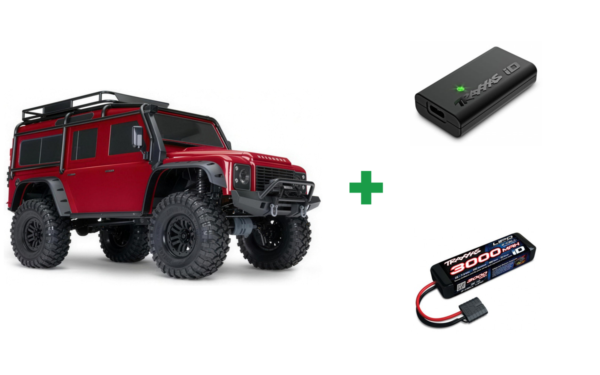 Kombopakke: Traxxas 82256-4 TRX-4 Land Rover Defender Clipless RTR + USB-C lader og 2S batteri