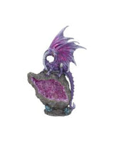 Glacial Custodian Fantasy White Dragon Sitting On A Geode 22cm