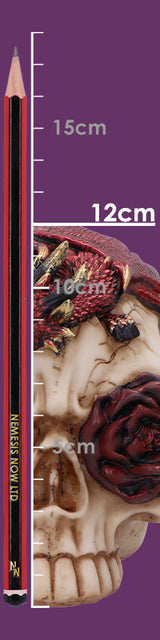 Rose Flame Decorative Skull With Sleeping Dragon