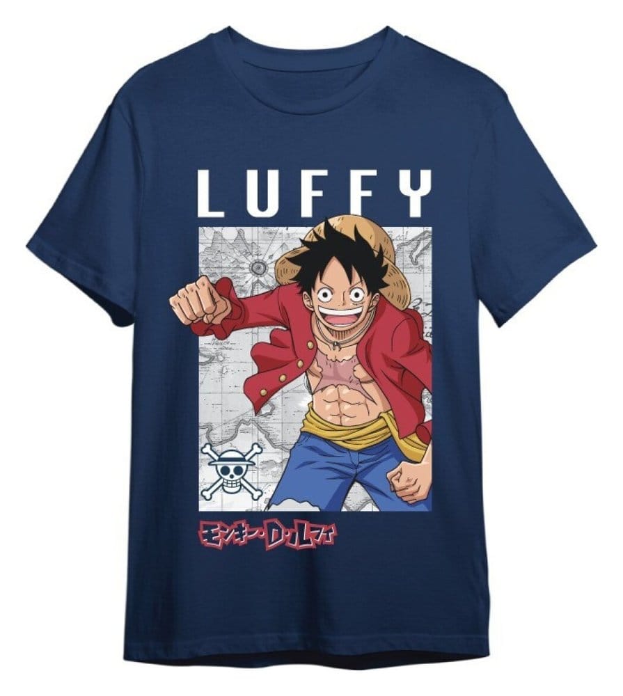 One Piece T-Shirt Monkey D. Luffy Mapa Denim Size L