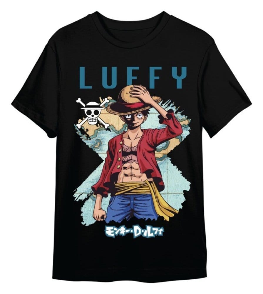 One Piece T-Shirt Monkey D. Luffy Mapa Black Size L